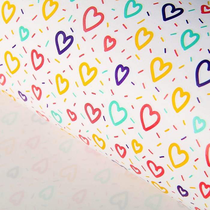 Бумага упаковочная глянцевая "Яркое сердце" белая 50 х70 см