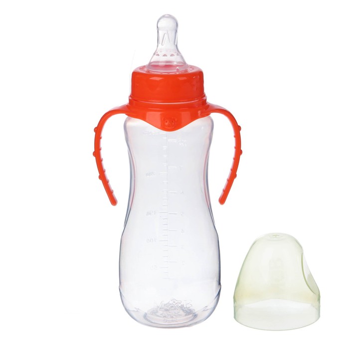 Бутылочка для кормления детская приталенная, с ручками, 250 мл, от 0 мес., цвет оранжевый