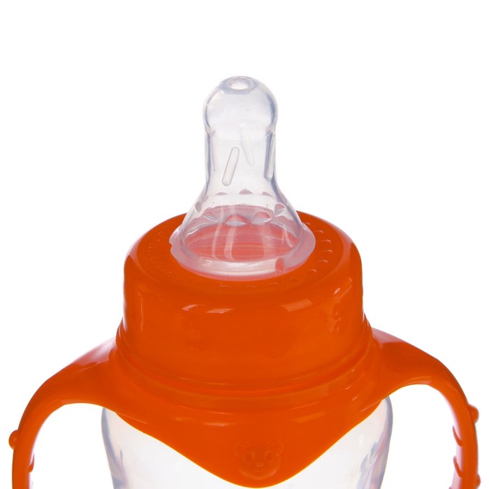 Бутылочка для кормления детская приталенная, с ручками, 250 мл, от 0 мес., цвет оранжевый