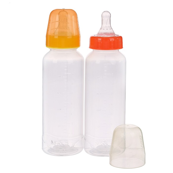 Бутылочка для кормления детская классическая, 250 мл, от 0 мес., цвет оранжевый МИКС