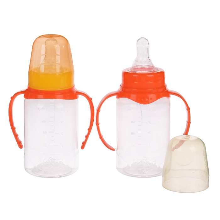 Бутылочка для кормления детская классическая, с ручками, 150 мл, от 0 мес., цвет оранжевый МИКС