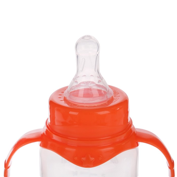 Бутылочка для кормления детская классическая, с ручками, 150 мл, от 0 мес., цвет оранжевый МИКС