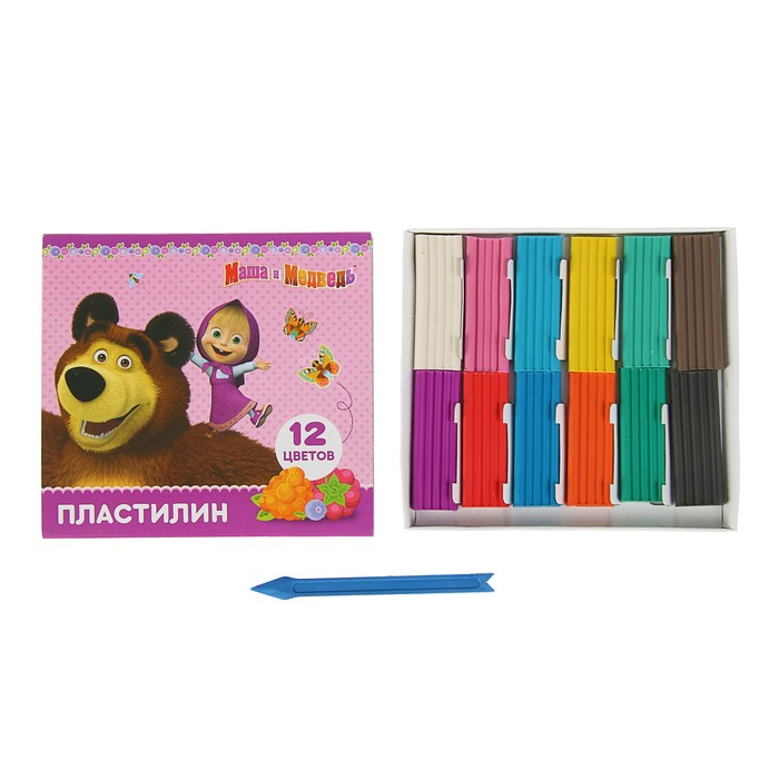 Пластилин 12 цветов по 15 г "Маша и Медведь", со стеком