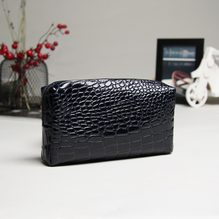 Косметичка дорожная на молнии, 1 отдел, крокодил, цвет синий