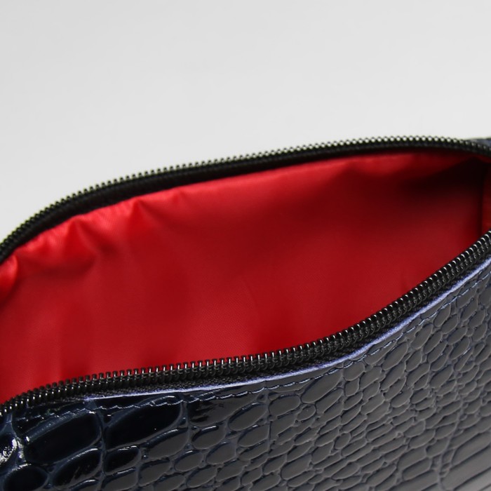 Косметичка дорожная на молнии, 1 отдел, крокодил, цвет синий