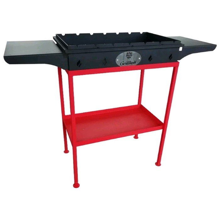 Мангал стационарный "С1", сталь 08ПС толщиной 2 мм, два боковых столика и нижняя полка