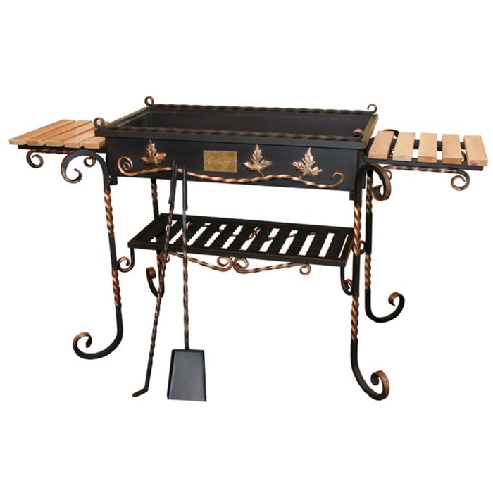 Мангал "Горыныч", сталь 08ПС 3 мм, два боковых столика, нижняя полка, совок и кочерга