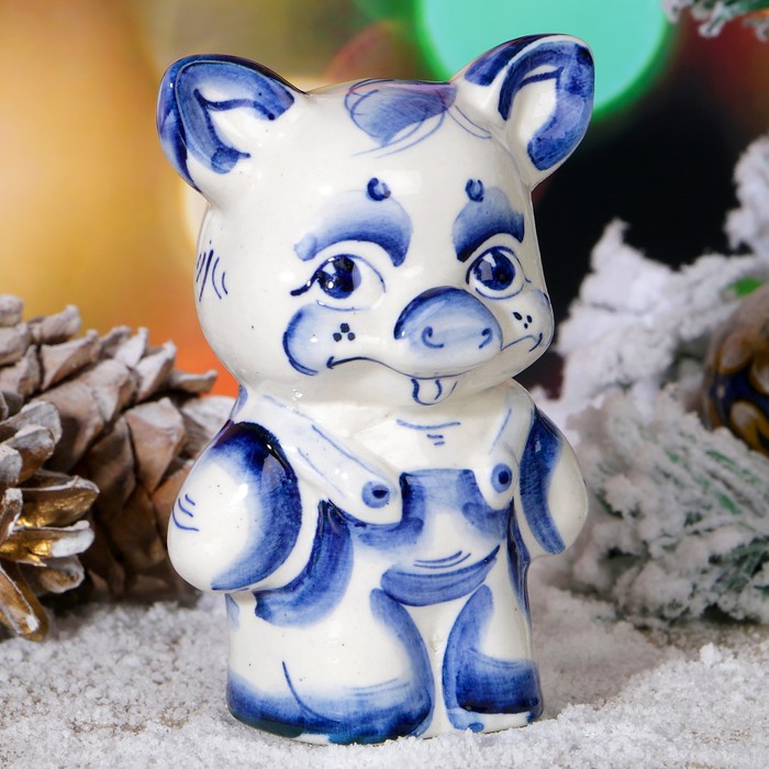 Сувенир «Поросёнок Стёпка», большой, 10 см, гжель