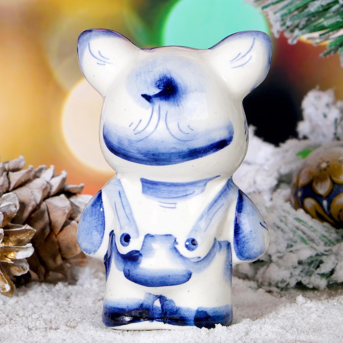 Сувенир «Поросёнок Стёпка», большой, 10 см, гжель
