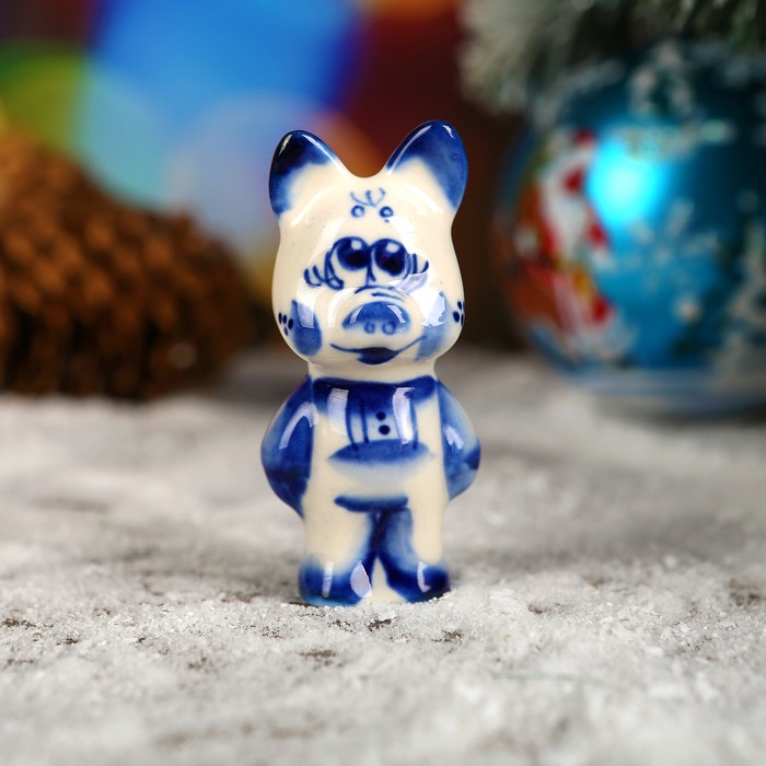 Сувенир «Поросёнок Петя», 4,5 см, гжель