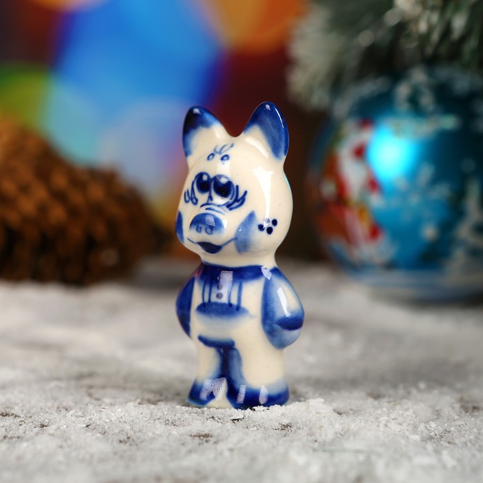 Сувенир «Поросёнок Петя», 4,5 см, гжель