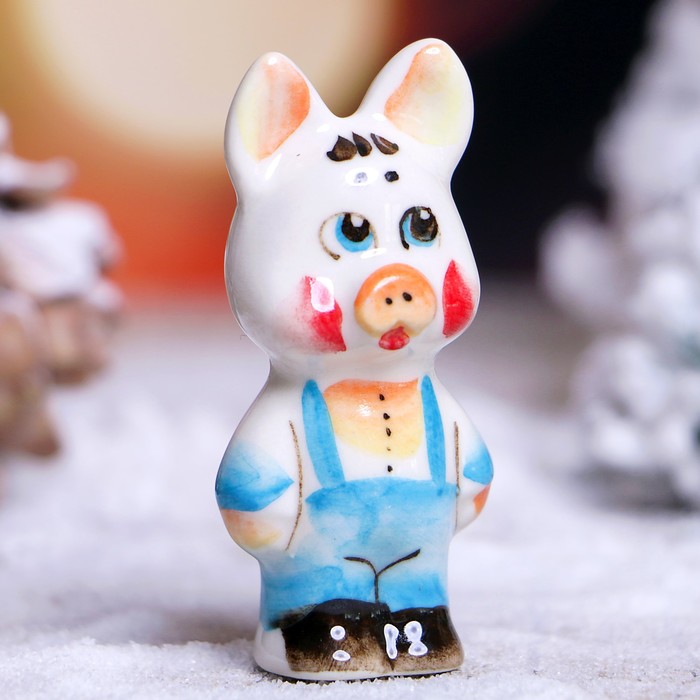 Сувенир «Поросёнок Петя», 4,5 см, гжель, цвет микс