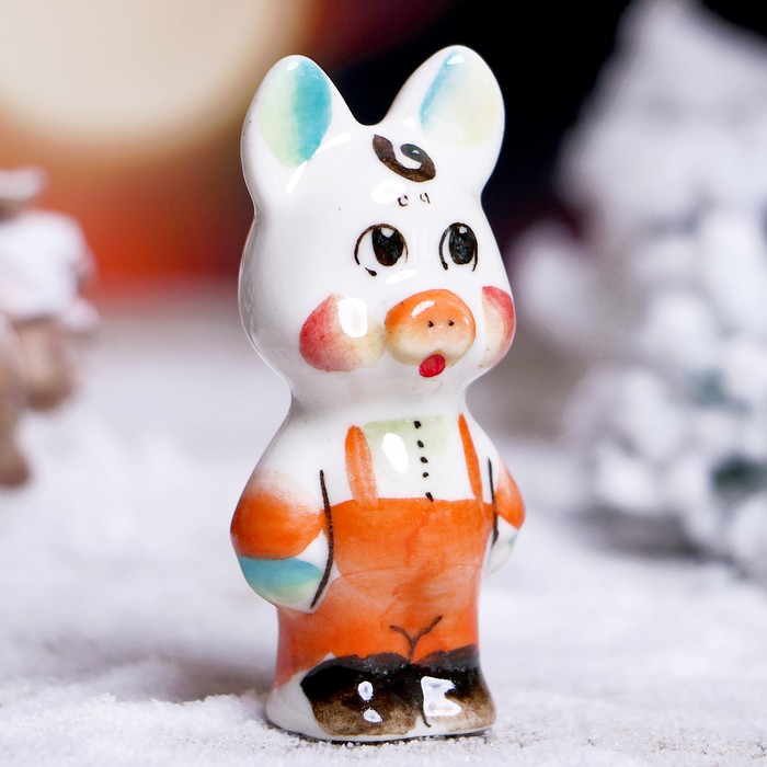 Сувенир «Поросёнок Петя», 4,5 см, гжель, цвет микс