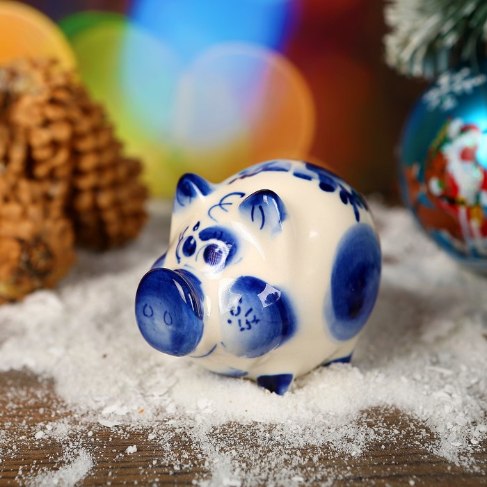Сувенир «Свинка Глаша», 3 см, гжель