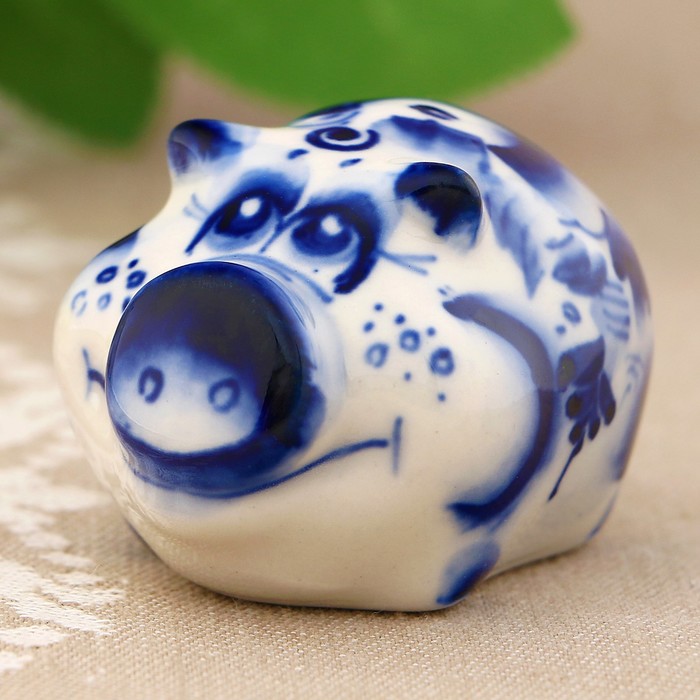 Сувенир «Свинка Глаша», 3 см, гжель