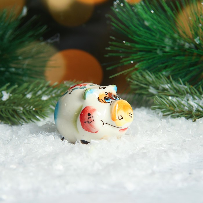 Сувенир «Свинка Глаша», 3 см, гжель, цвет