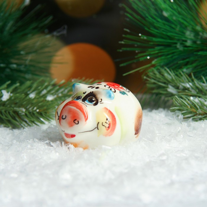 Сувенир «Свинка Глаша», 3 см, гжель, цвет