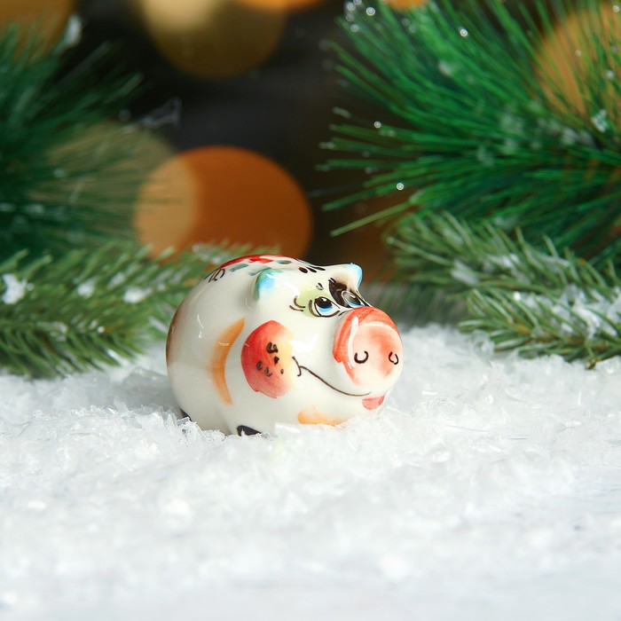 Сувенир «Свинка Глаша», 3 см, гжель, цвет