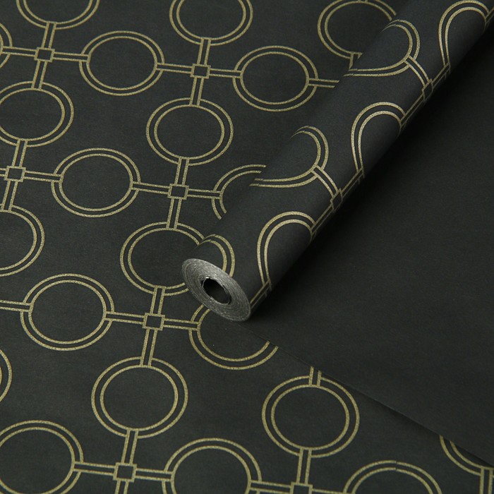 Пергамент флористический "Орнамент золотой на черном", 58 г/м², 0,5 х 10 м