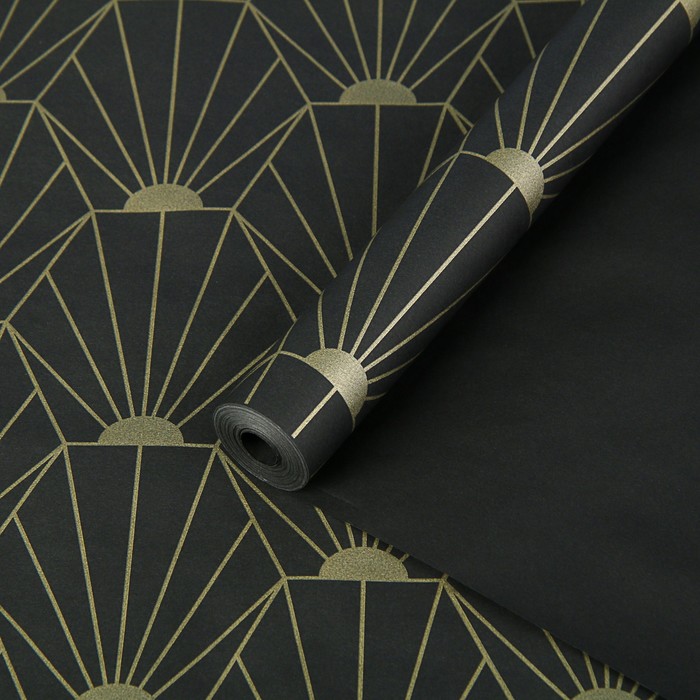 Пергамент флористический "Орнамент золотой на черном", 58 г/м², 0,5 х 10 м