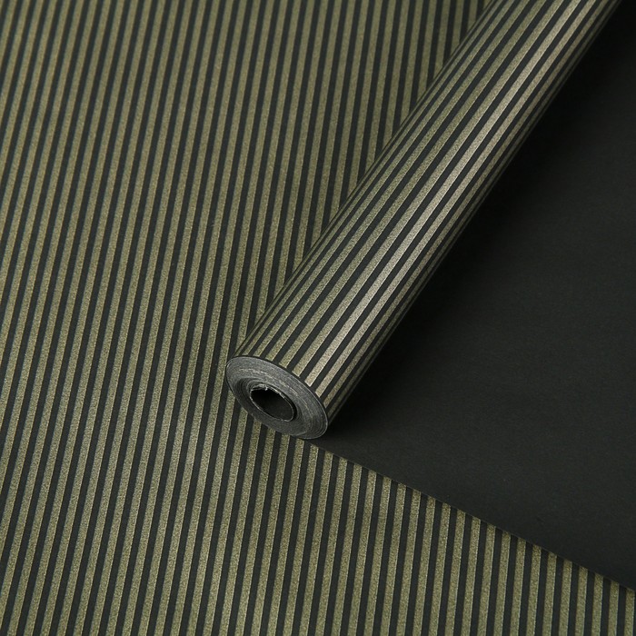 Пергамент флористический "Золотые полосы тонкие на черном" 58 г/м², 0,5 х 10 м