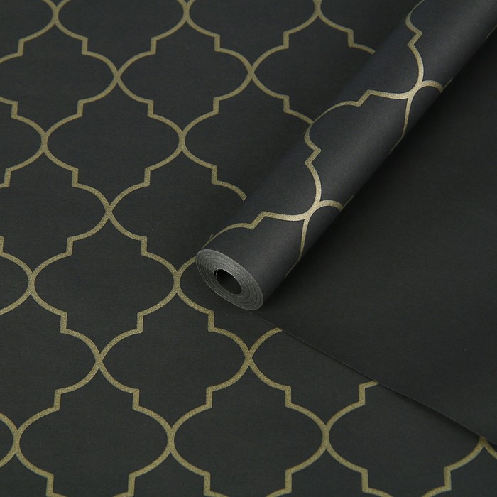 Пергамент флористический "Золотой орнамент на черном", 58 г/м², 0,5 х 10 м