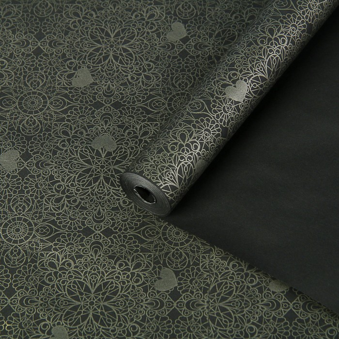 Пергамент флористический "Кружево золотое на черном", 58 г/м², 0,5 х 10 м