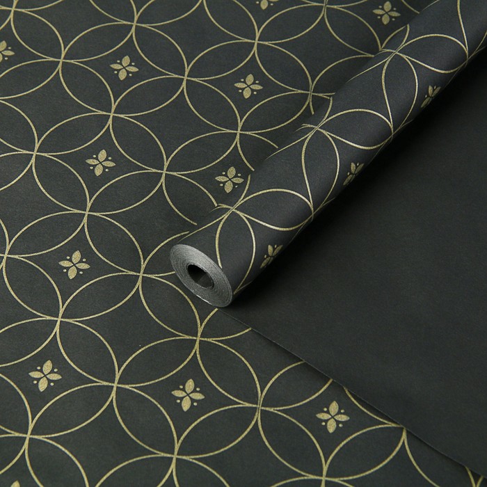Пергамент флористический "Круги золотые на черном", 58 г/м², 0,5 х 10 м