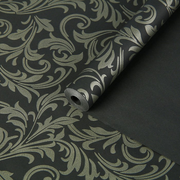 Пергамент флористический "Ветки золотые на черном", 58 г/м², 0,5 х 10 м