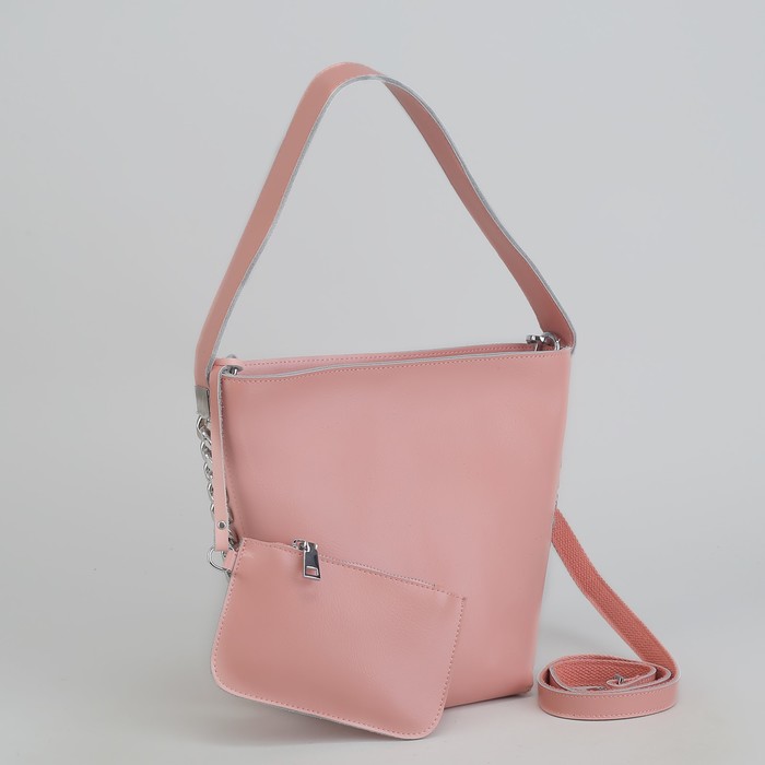 Сумка женская, отдел с перегородкой, длинный ремень, с кошельком, цвет розовый