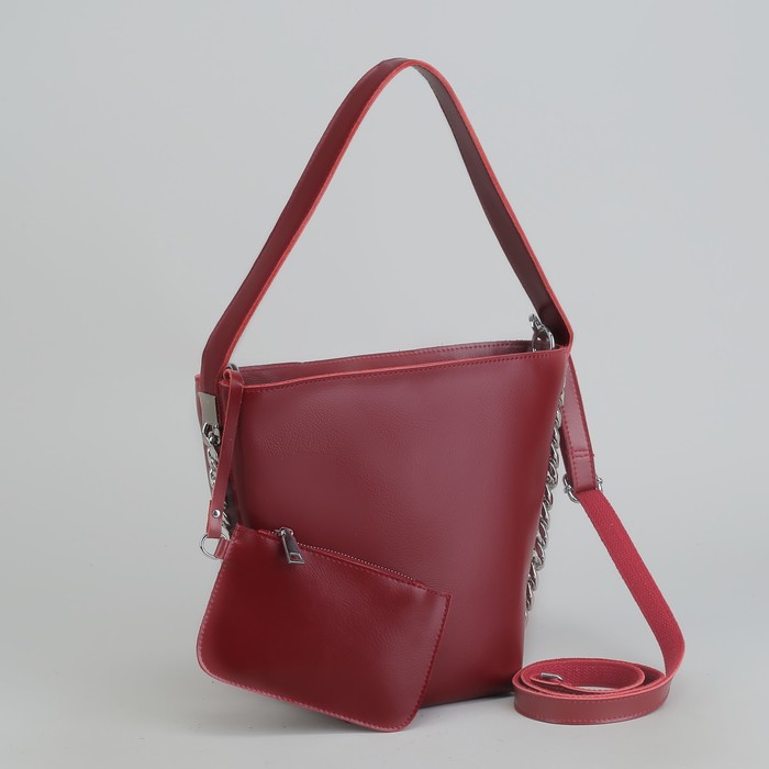 Сумка женская, отдел с перегородкой, длинный ремень, с кошельком, цвет бордовый