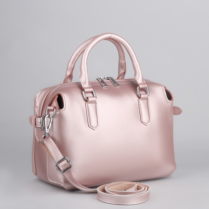 Сумка женская, отдел с перегородкой, длинный ремень, цвет розовый перламутр