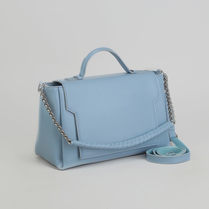 Сумка женская, отдел с перегородкой, длинный ремень, наружный карман, цвет голубой