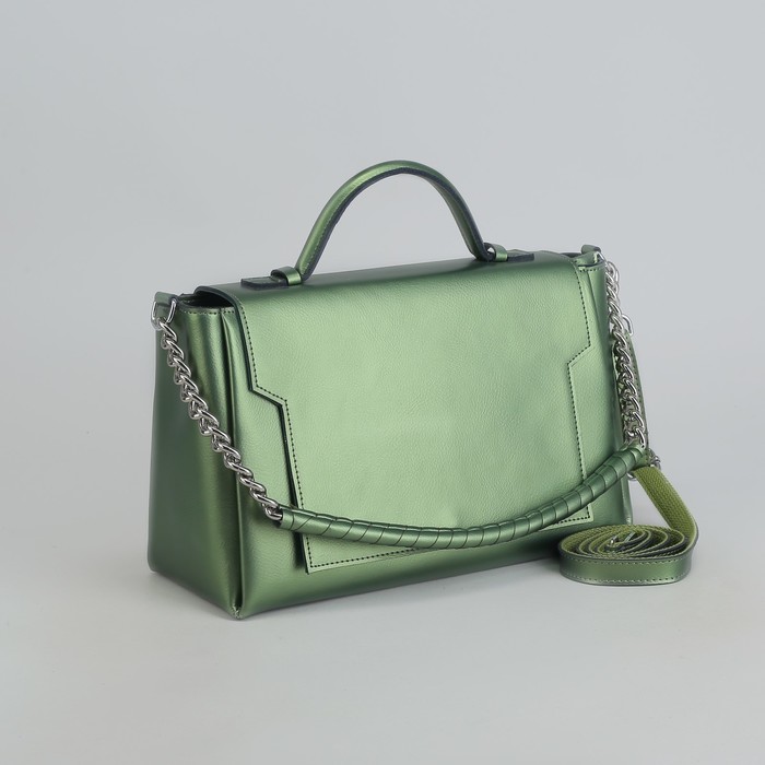 Сумка женская, отдел с перегородкой, длинный ремень, наружный карман, цвет зелёный перламутр