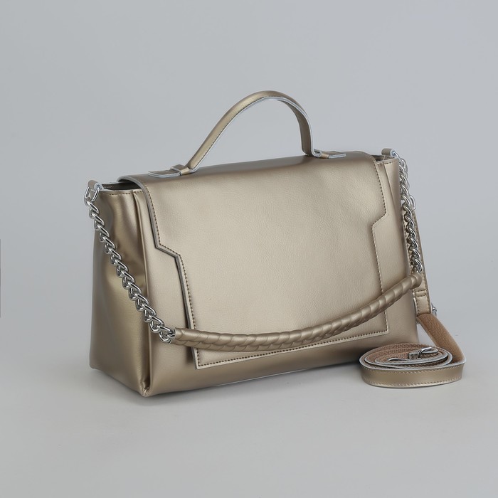 Сумка женская, отдел с перегородкой, длинный ремень, наружный карман, цвет золотой