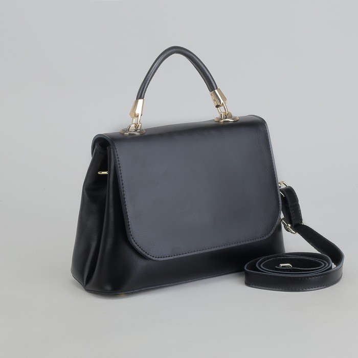 Сумка женская, 2 отдела на молнии, наружный карман, длинный ремень, цвет чёрный