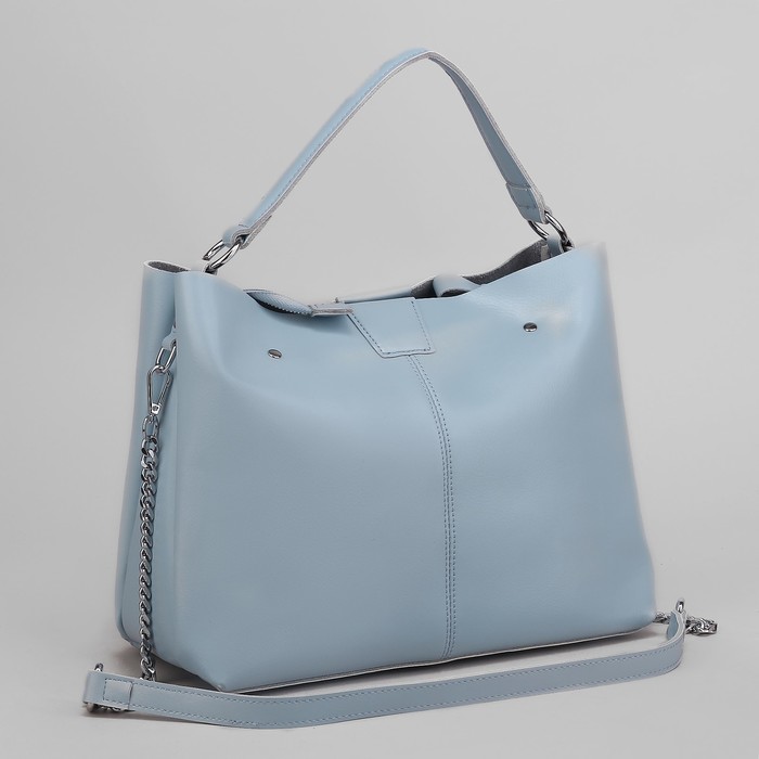 Сумка женская, отдел с перегородкой на молнии, наружный карман, длинный ремень, цвет голубой