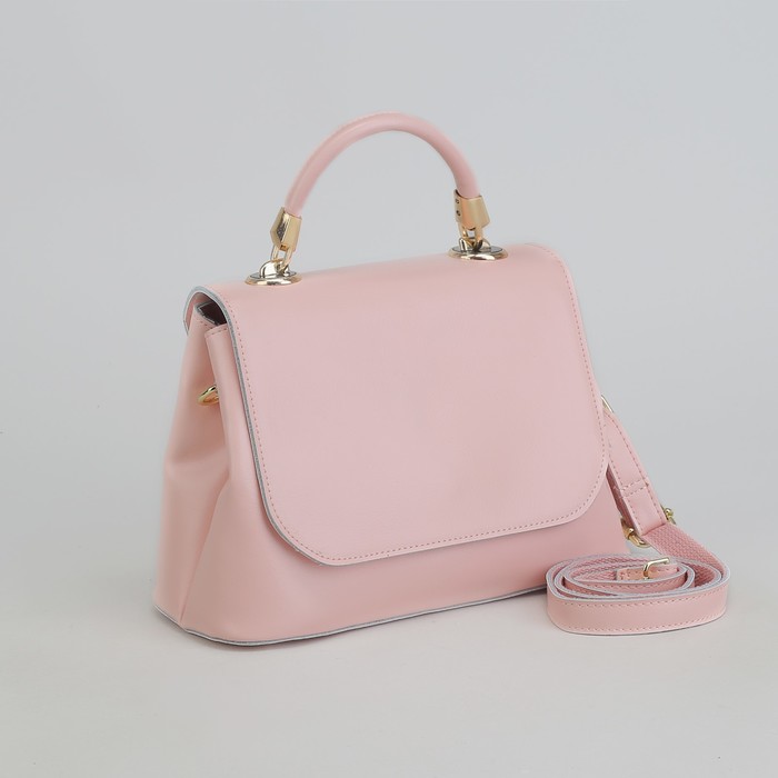 Сумка женская, 2 отдела на молнии, наружный карман, длинный ремень, цвет розовый