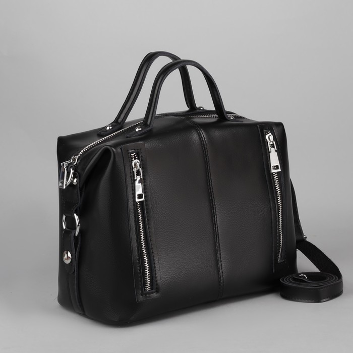 Сумка женская, отдел, 3 наружных кармана, длинный ремень, цвет чёрный