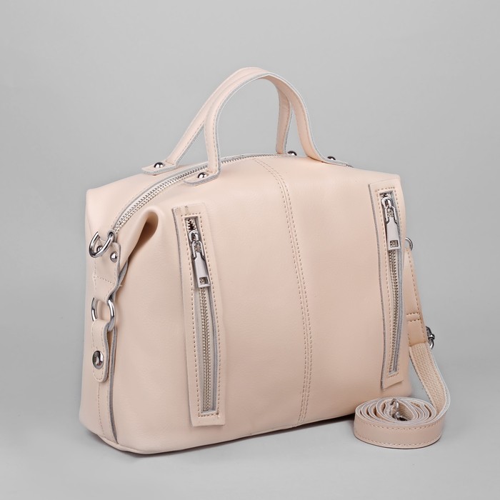 Сумка женская, отдел, 3 наружных кармана, длинный ремень, цвет молочный