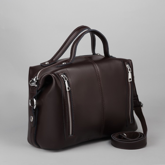 Сумка женская, отдел, 3 наружных кармана, длинный ремень, цвет кофе