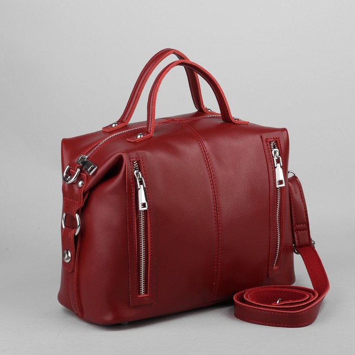 Сумка женская, отдел, 3 наружных кармана, длинный ремень, цвет бордовый