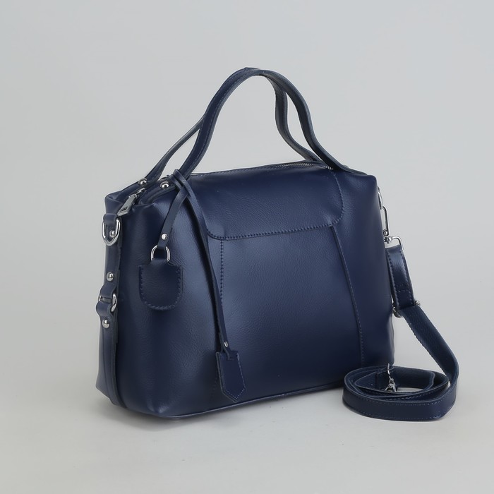 Сумка женская, отдел с перегородкой, наружный карман, длинный ремень, цвет синий