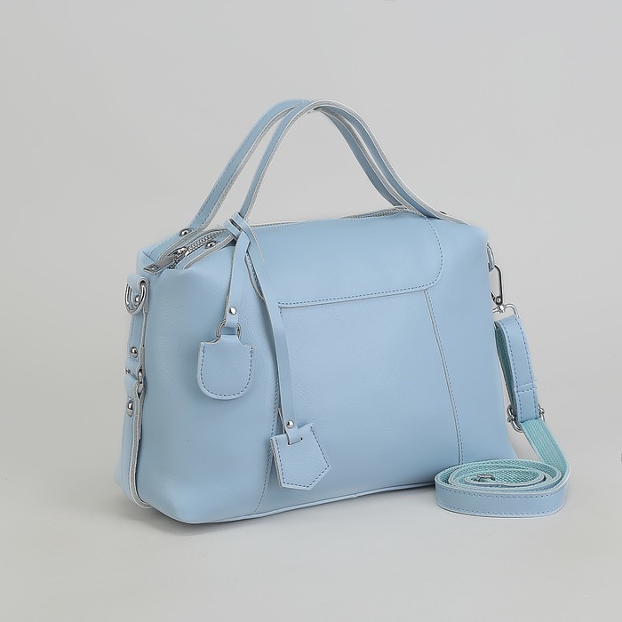 Сумка женская, отдел с перегородкой, наружный карман, длинный ремень, цвет голубой