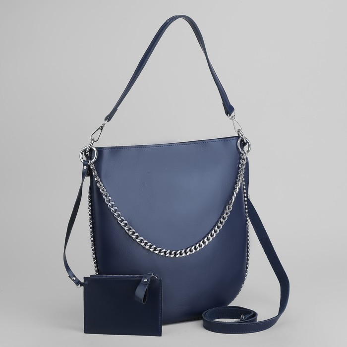 Сумка женская, отдел с перегородкой, с кошельком, цвет синий