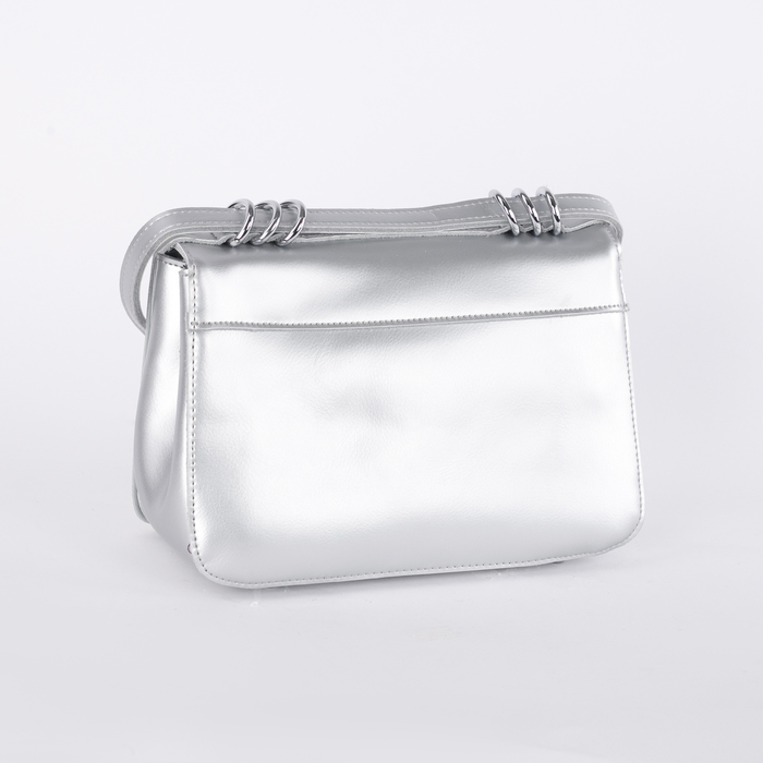 Сумка женская, отдел с перегородкой, наружный карман, длинный ремень, цвет серебристый