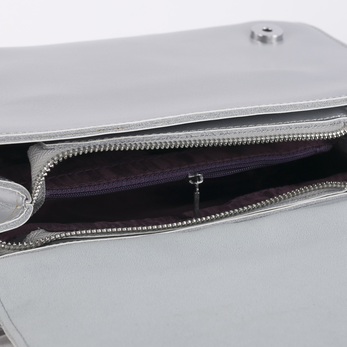 Сумка женская, отдел с перегородкой, наружный карман, длинный ремень, цвет серебристый