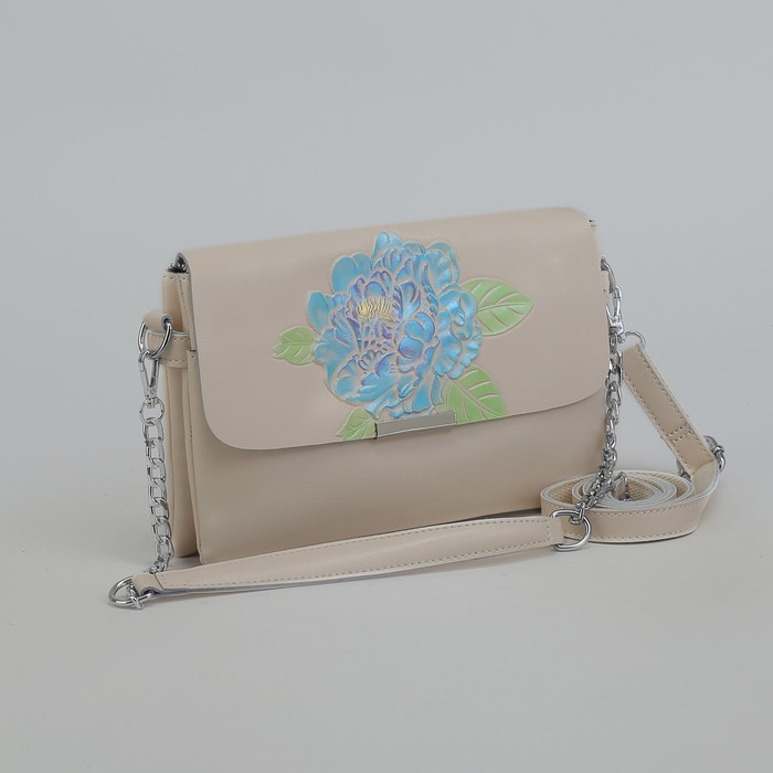 Сумка женская, 2 отдела на молнии, 2 наружных кармана, длинный ремень, цвет молочный