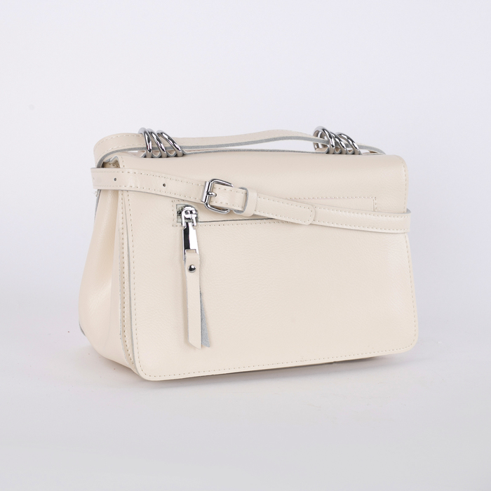 Сумка женская, отдел с перегородкой, наружный карман, длинный ремень, цвет молочный