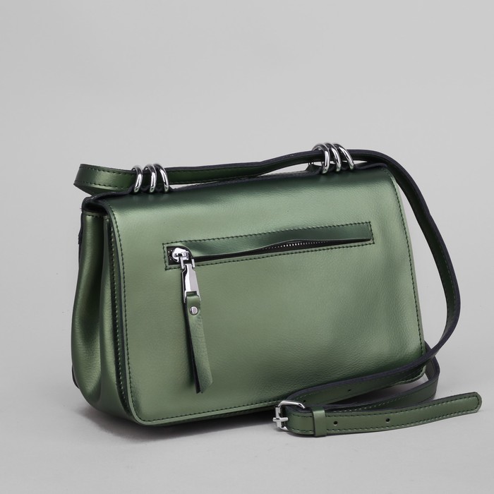 Сумка женская, отдел с перегородкой, наружный карман, длинный ремень, цвет зелёный перламутр
